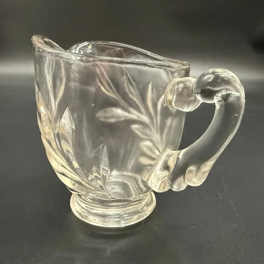 vintage Willow Clear CREAMER Indiana Glass leaf design glassware serving dish